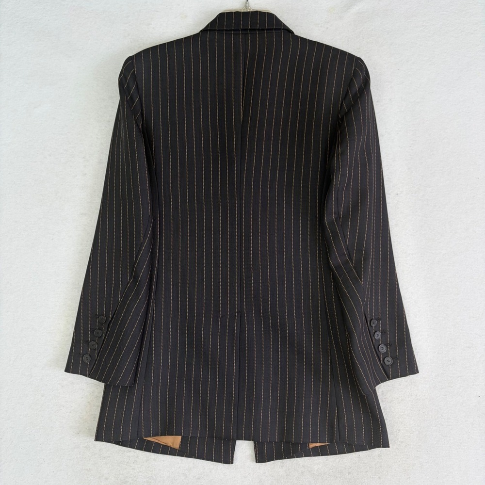 Sandro Paris Pinstripe Blazer Women 38/6 Navy Gold Single Button V7238H - Picture 6 of 13